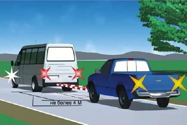 Буксировка автомобиля тросом